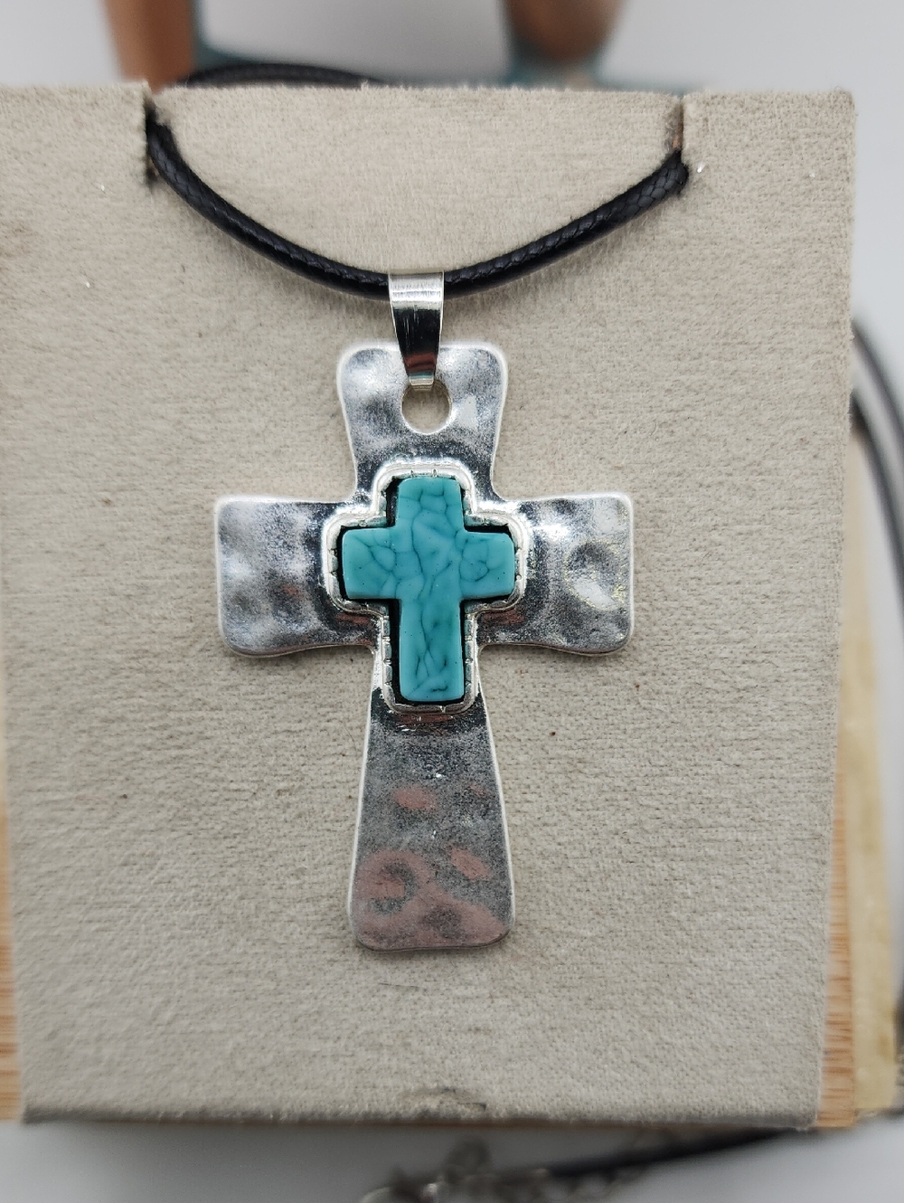 Unique Turquoise Cross Pendant Necklace - Silver Tone Women’s Jewelry